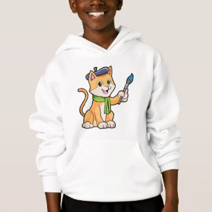 El gato como pintador con pincel y bufanda