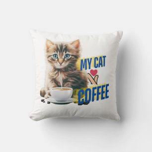 El gato de belleza ama el Cojín decorativo de café
