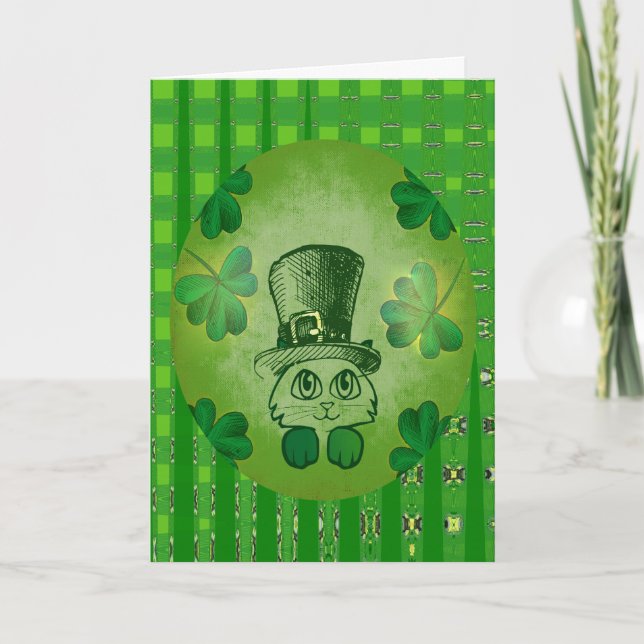 El gato de St Patrick con la tarjeta de dibujo de (Anverso)