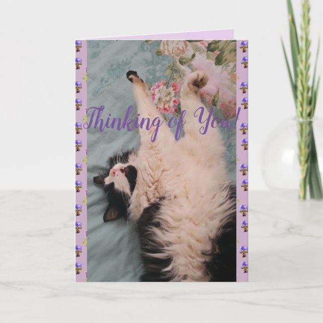 El gato de Tuxedo es gracioso pensar en tu tarjeta (Anverso)