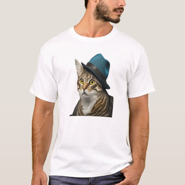 El gato en el diseño básico de camisetas para homb (Anverso)