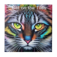 El gato en el retrato de mosaico de azulejos de ce