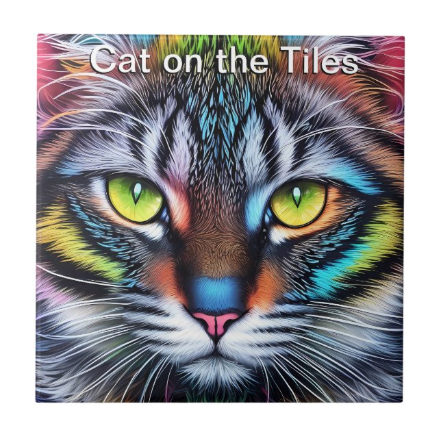 El gato en el retrato de mosaico de azulejos de ce (Frente)