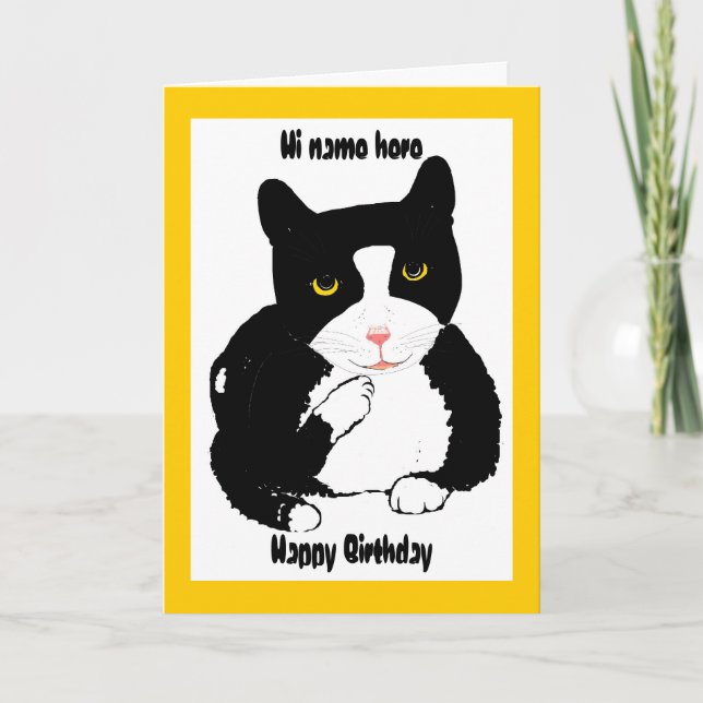 El gato en una tarjeta de cumpleaños añade nombre (Anverso)