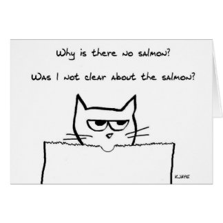 El gato enojado exige los salmones - tarjeta