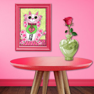 El gato japonés rosa y afortunado Maneki Neko Arte