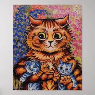 El gato madre - Arte Louis Wain - Gatos divertidos