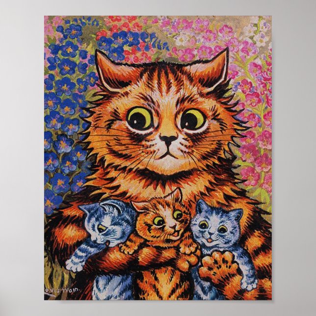 El gato madre - Arte Louis Wain - Gatos divertidos (Frente)