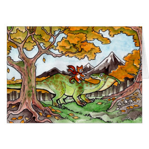 El gato monta un dinosaurio