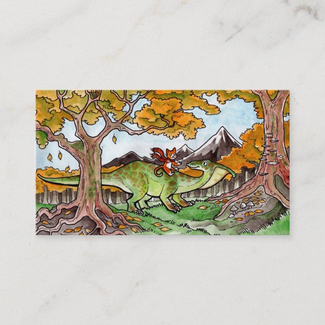 El gato monta una tarjeta de visita del dinosaurio (Anverso)