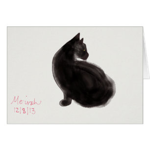 El gato negro agraciado adorna la tarjeta