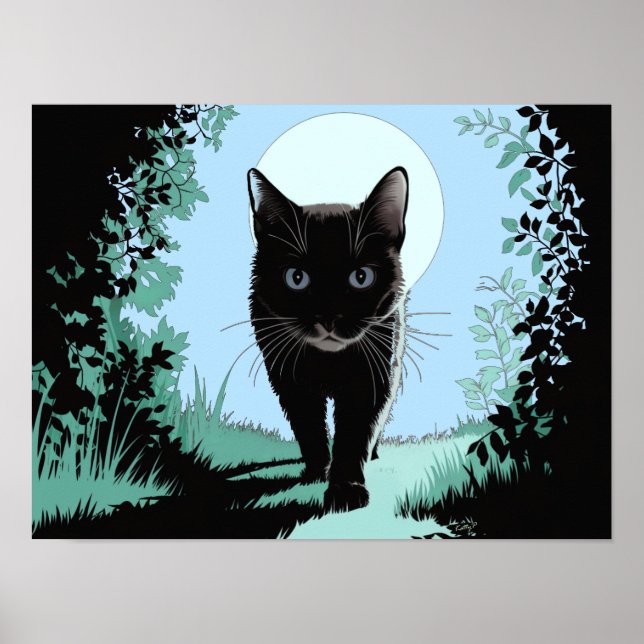 El gato negro fuera del arte de impresión del Post (Frente)
