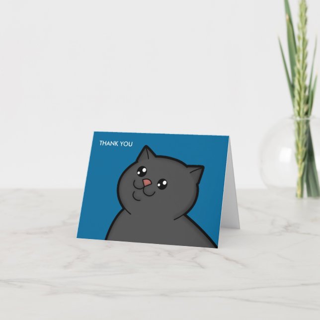 El gato negro gordo feliz le agradece las tarjetas (Anverso)