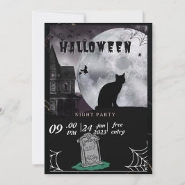 El gato negro pastel Halloween bruja invitación Fi
