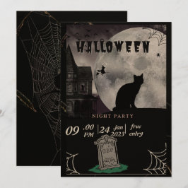 El gato negro pastel Halloween bruja invitación Fi