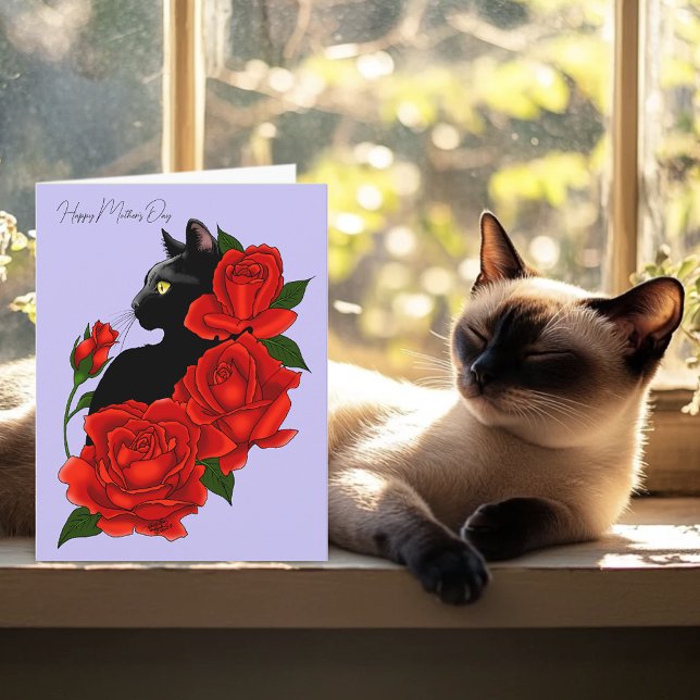 El gato negro rojo roza la tarjeta del día de la m (Subido por el creador)