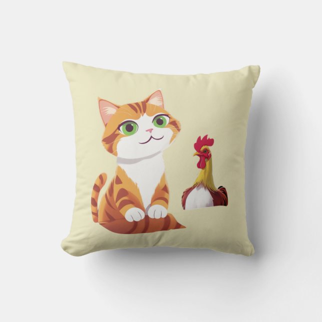 El gato y el Cojín decorativo de pollo (Anverso)