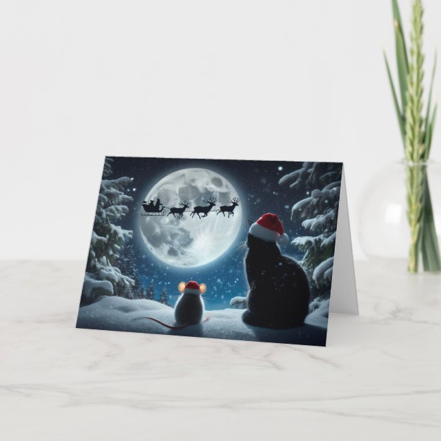 El gato y el ratón "¡Crean!" Tarjeta de navidad (Anverso)