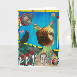 El gato y la tarjeta de felicitación para aves