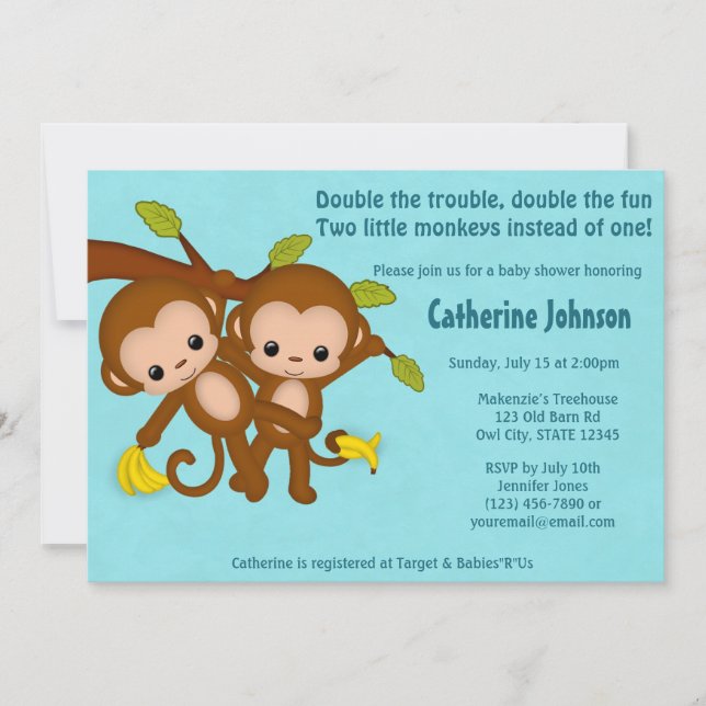 El GEMELO Monkeys las invitaciones MM2 AZUL de (Anverso)