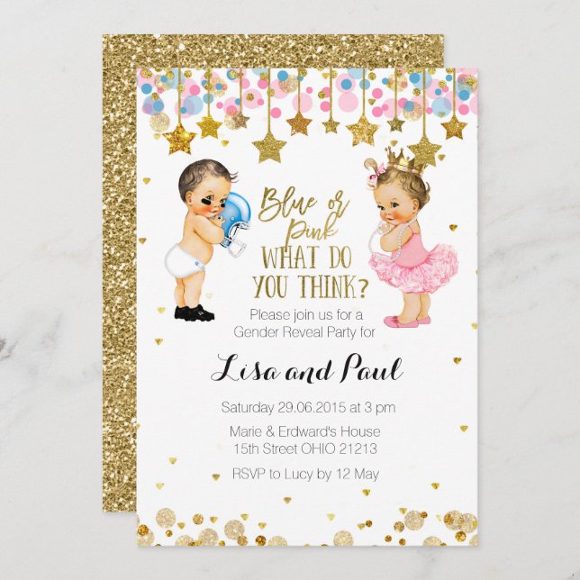 El género azul o rosado revela la invitación (Anverso / Reverso)