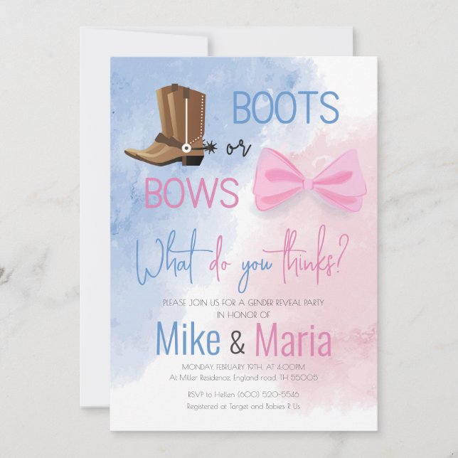 El género Boots o Bows revela la invitación (Anverso)