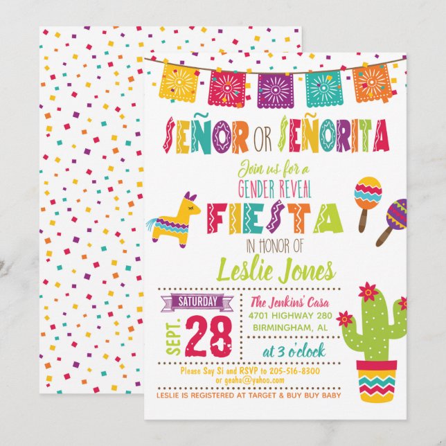 El género de la fiesta revela la invitación - (Anverso / Reverso)