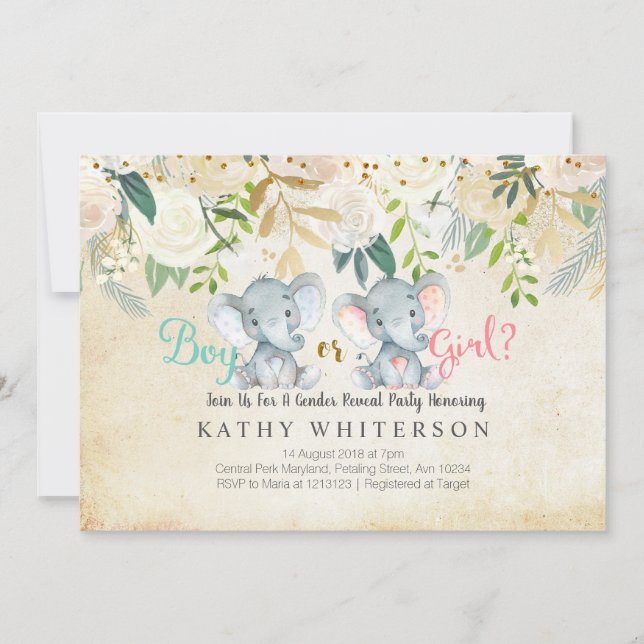 El género del elefante floral revela la invitación (Anverso)