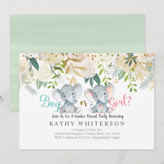 El género del elefante revela la invitación Botáni (Anverso / Reverso)