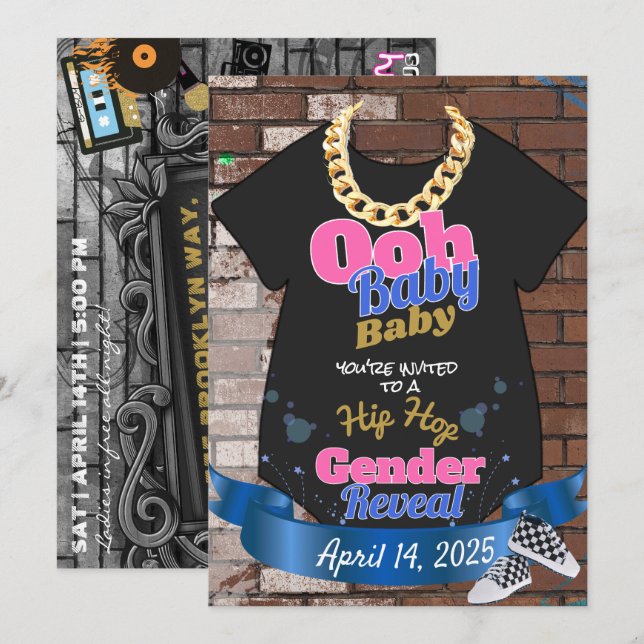 El género del hip hop revela invitaciones rosas y  (Anverso / Reverso)