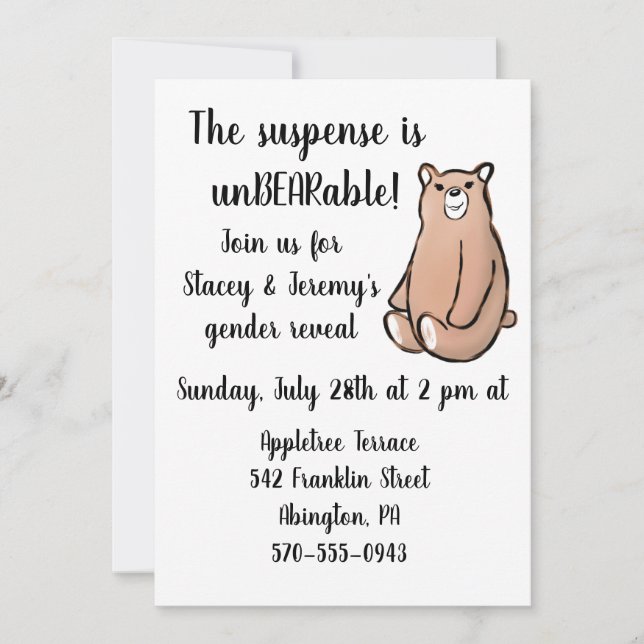 El género del oso dulce revela la invitación a la  (Anverso)