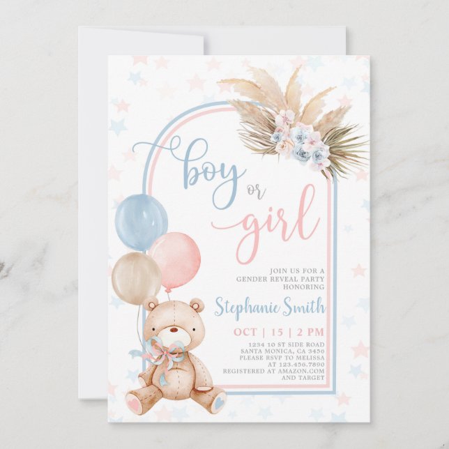 El género del oso revela la invitación de Baby Sho (Anverso)