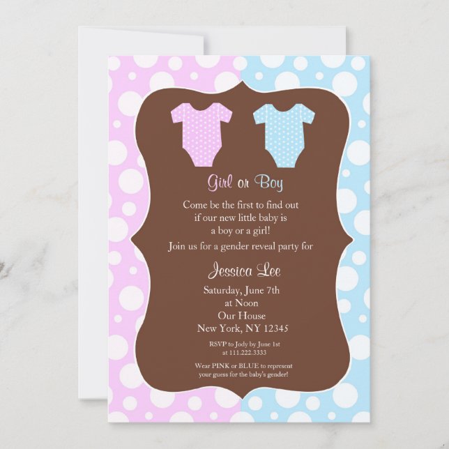 El género revela las invitaciones de Baby Shower (Anverso)