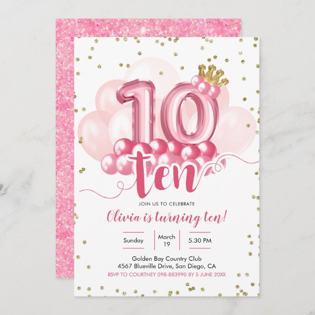 El globo de la Corona Rosa Décima Invitación de cu (Anverso / Reverso)