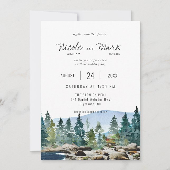 El granero en Pemi | Invitación de boda acuarela (Anverso)