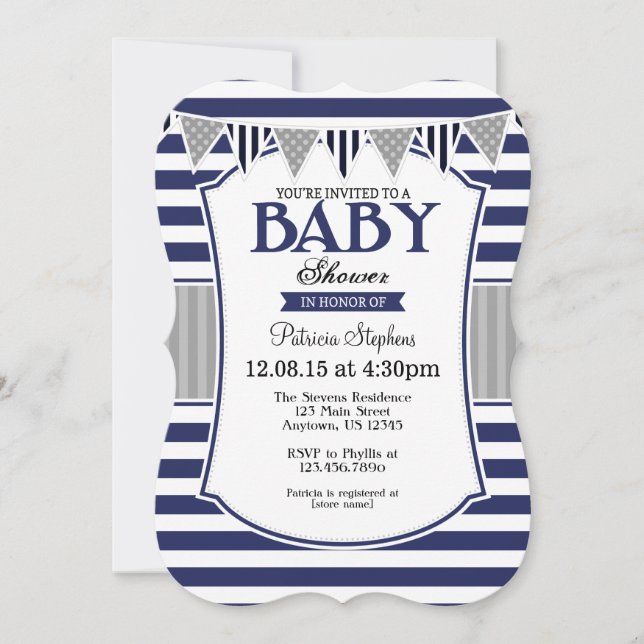 El gris de azules marinos raya la invitación de (Anverso)