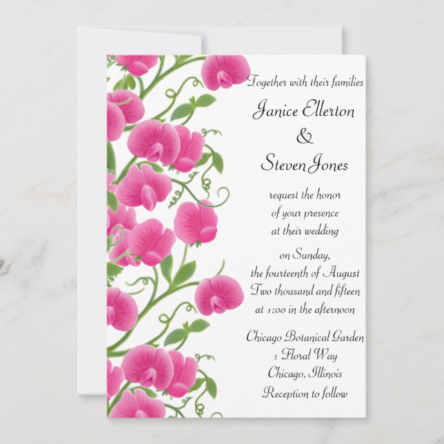 El guisante de olor rosado florece la invitación (Anverso)