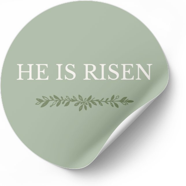 Él ha resucitado Calcomanía redonda minimalista de (Faith-based Easter sticker inspired by Scripture and resurrection hope.)
