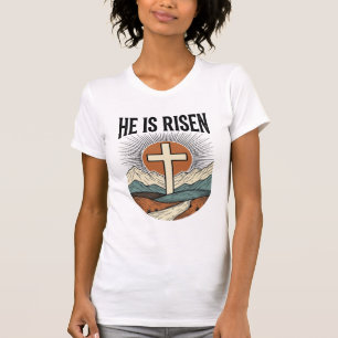 Él ha resucitado Cruz Amanecer Cristiano Camiseta 