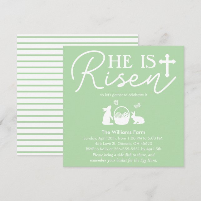 Él ha Resucitado Invitación de Pascua Verde Pálido (Anverso / Reverso)