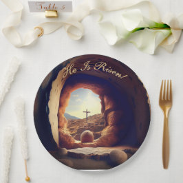 ¡Él ha resucitado! Plato de papel del domingo de P
