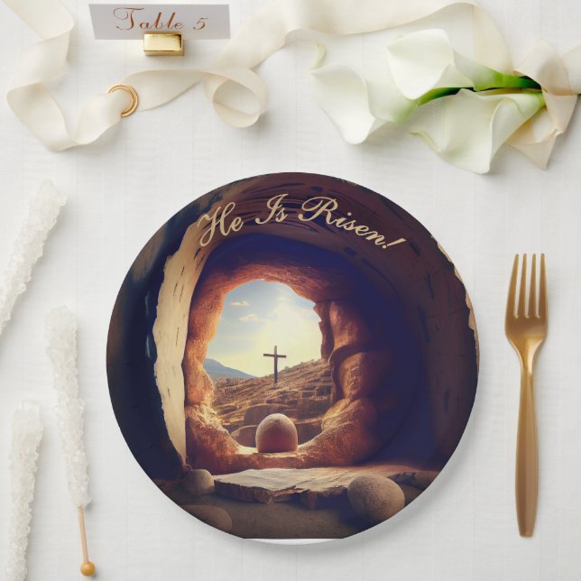 ¡Él ha resucitado! Plato de papel del domingo de P (Boda)