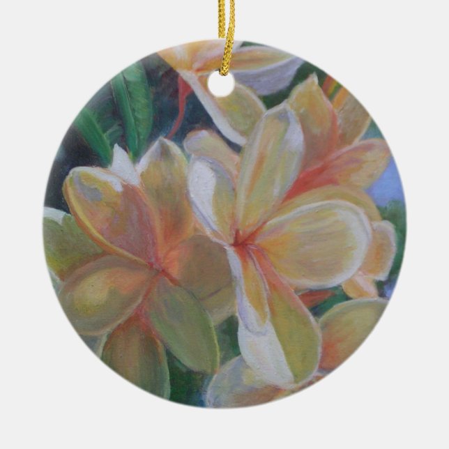 El HAWAIIAN FLORECE el ornamento de cerámica (Frente)