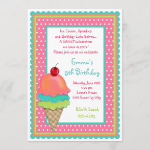 El helado trata invitaciones del cumpleaños
