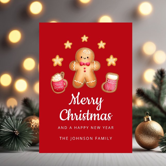 El hombre de pan de jengibre lindo Feliz Navidad (Cute Gingerbread Man Merry Christmas Holiday Card)