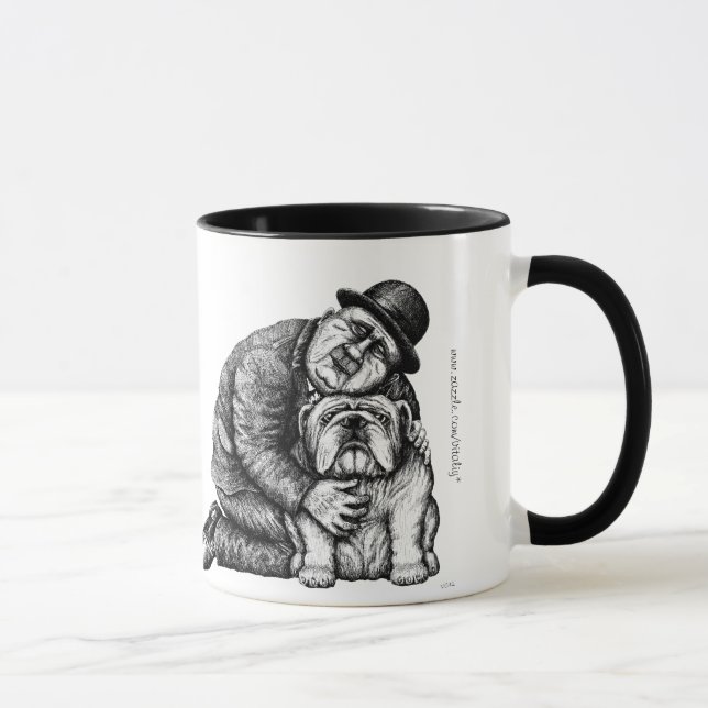 El hombre y el bulldog entintan la taza del arte (Derecha)