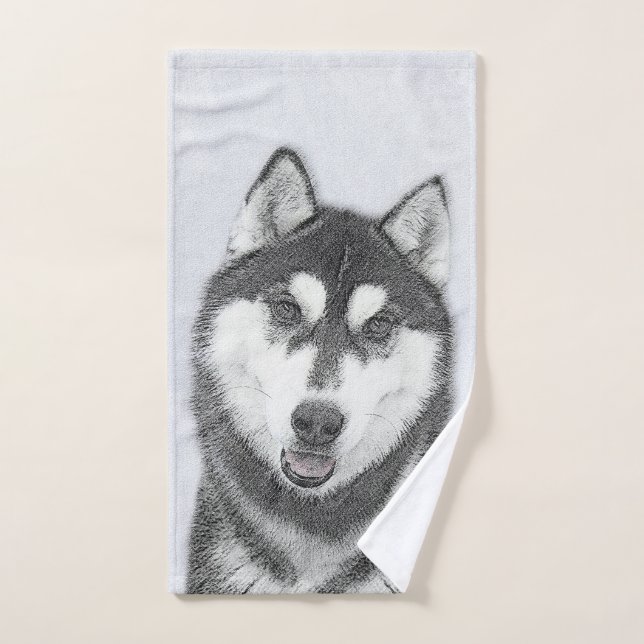 El Husky Siberiano (blanco y negro) pinta arte de  (Toalla de mano)