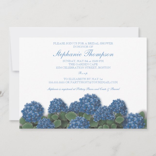 El Hydrangea azul florece la invitación nupcial de (Anverso)