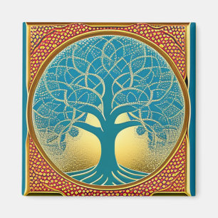 El imán del árbol azul y amarillo de la vida