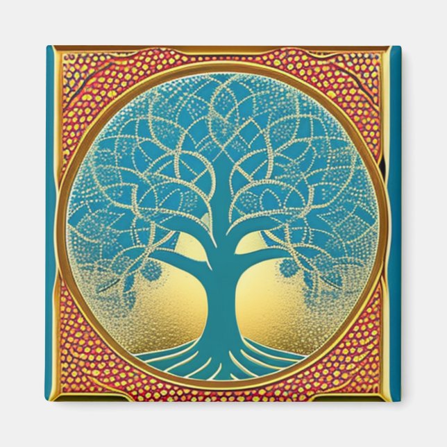 El imán del árbol azul y amarillo de la vida (Frente)